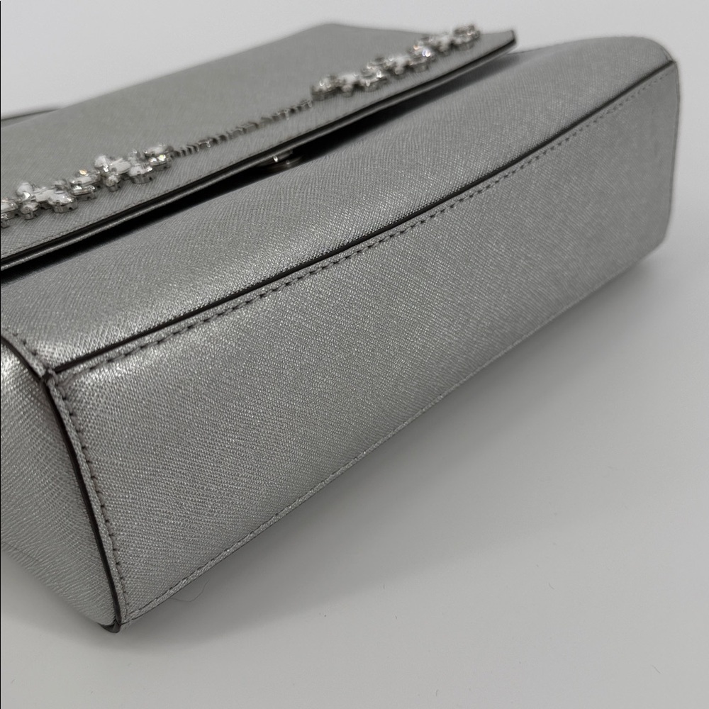 Michael Kors Silver Leather Small Ava Crystals Embellished Top Handle Bag Rare - Picture 6 of 12